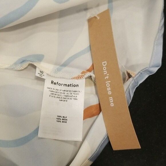 💕REFORMATION💕 Joanne Silk Dress ~ Hyperion Blue Print 10 NWOT - Picture 13 of 15